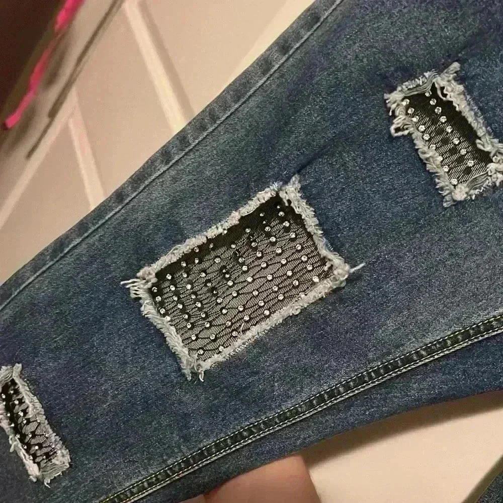 Venus NWOT Bling Mesh Holes Jeans Denim size 16 Y2K style - Picture 3 of 9